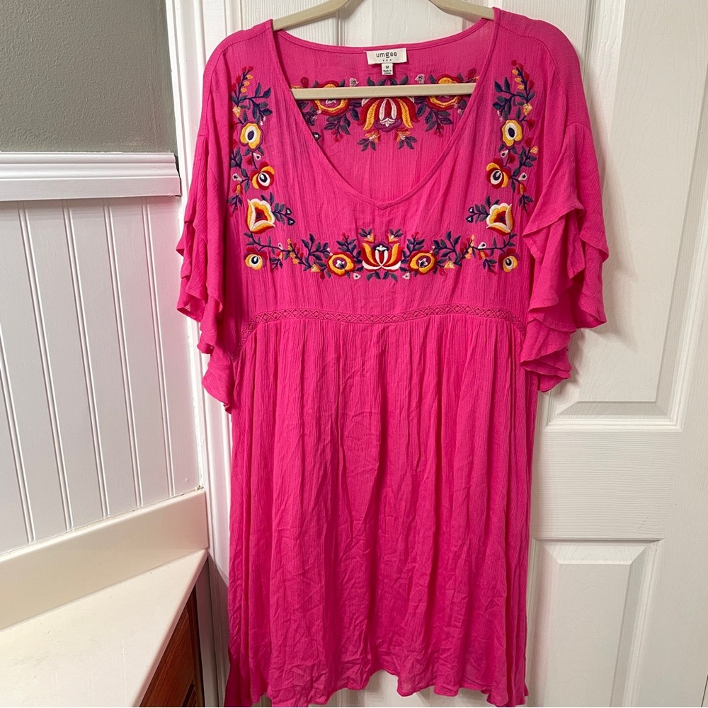 Umgee Pink Embroidered Women's Tunic Dress